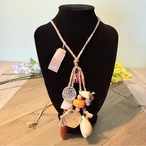 NWT J. Jill Neutral Braided Cord Necklace with Orange and Cream Accents Coastal